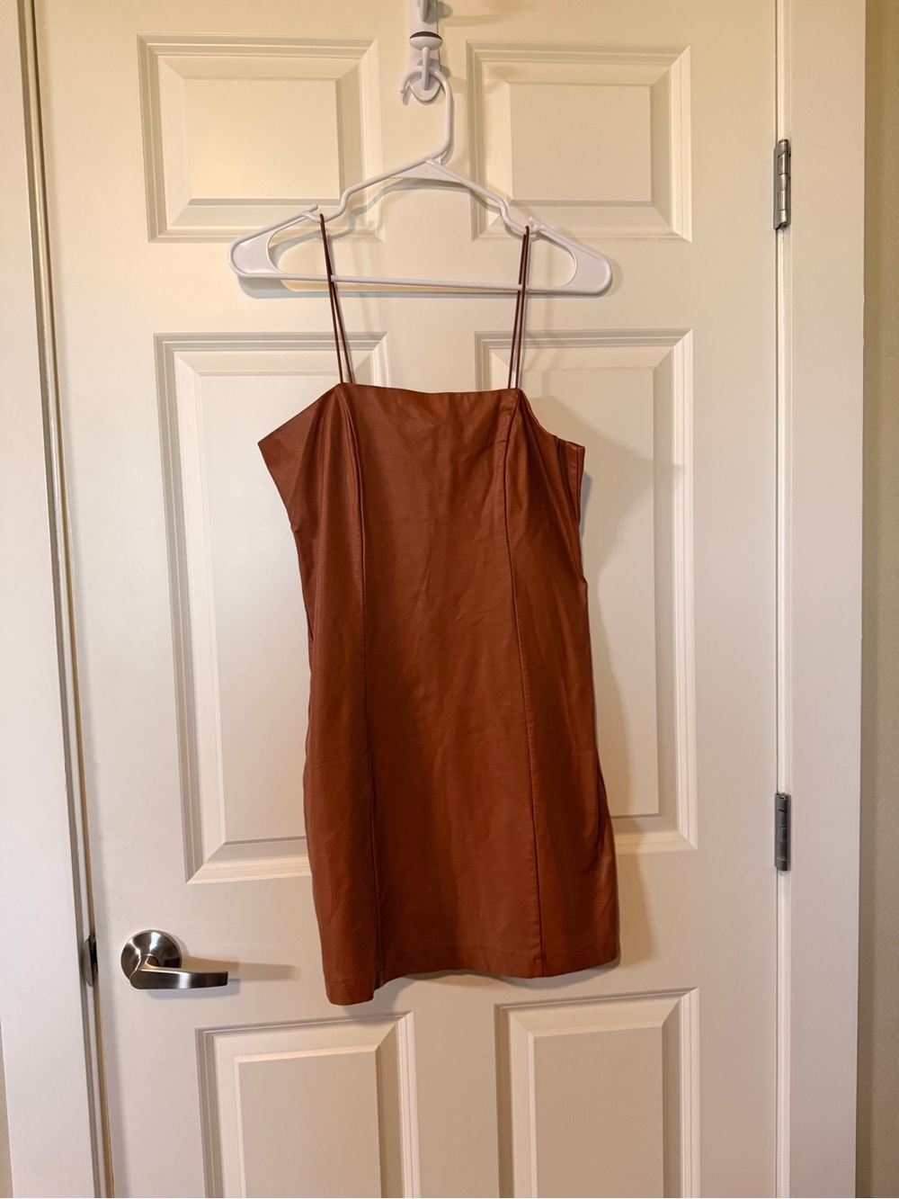 wild fable Rust Spaghetti-Strap Faux Leather Mini Dress